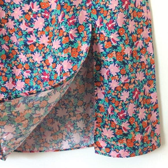 Loft Bright Daisy Linen Blend High Waisted Side Slit A-Line Midi Skirt Pink 12P - Picture 9 of 12